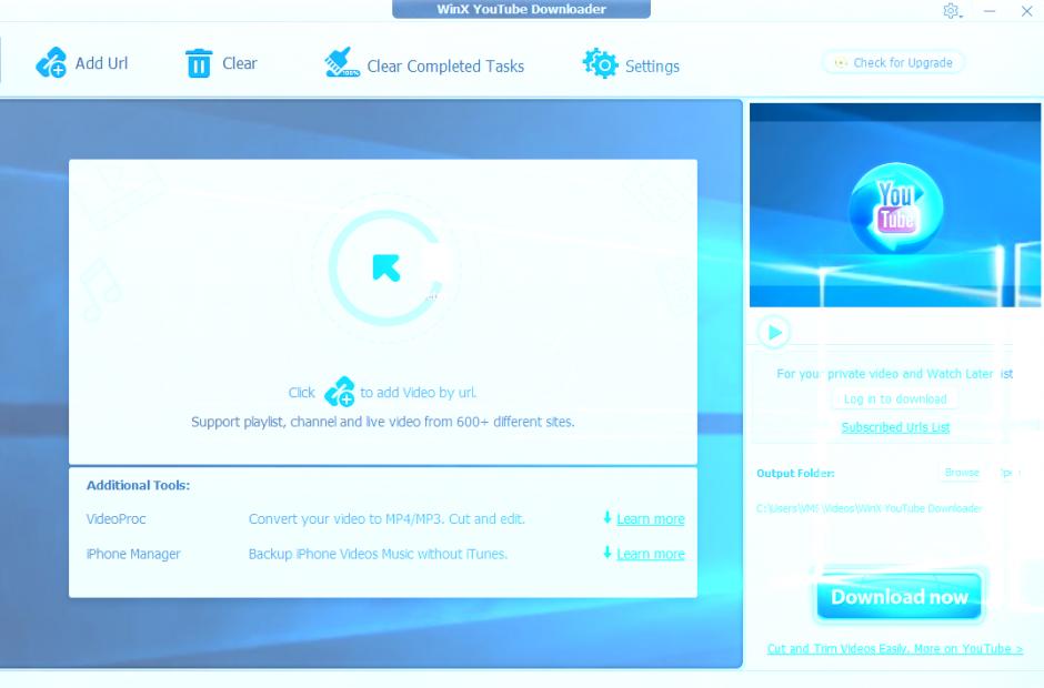 WinX YouTube Downloader main screen