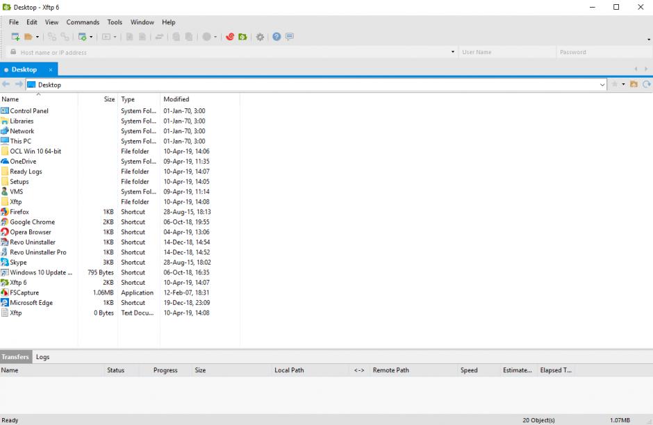 Xftp main screen