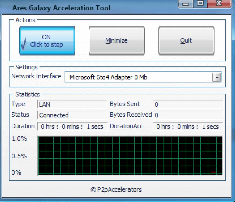 Ares Galaxy Acceleration Tool main screen