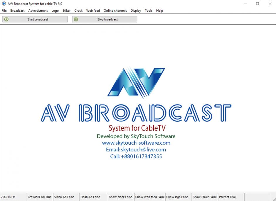 AV Broadcast System for Cable TV main screen