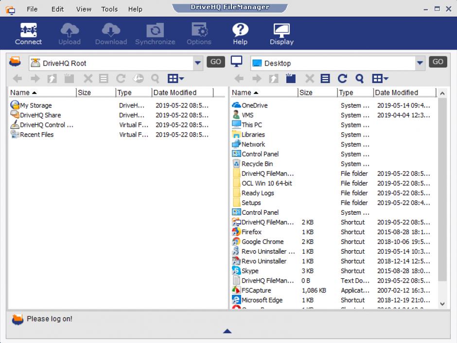 DriveHQ FileManager main screen