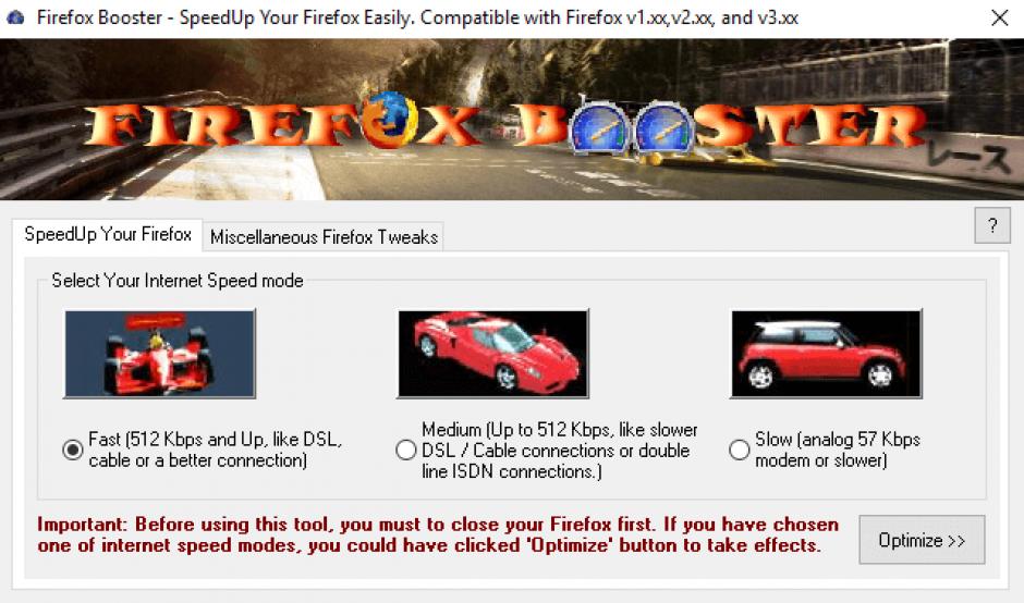 FirefoxBooster main screen