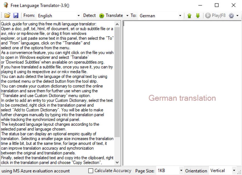 FreeTranslator main screen