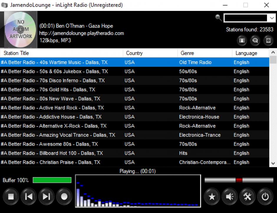 inLight Radio main screen