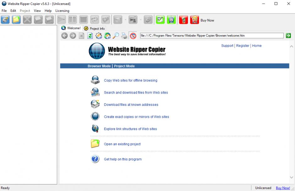 Website Ripper Copier main screen