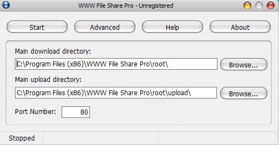 WWW File Share Pro main screen
