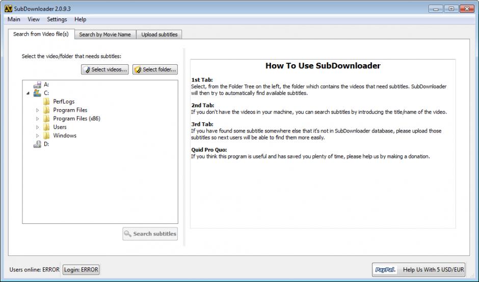 SubDownloader main screen