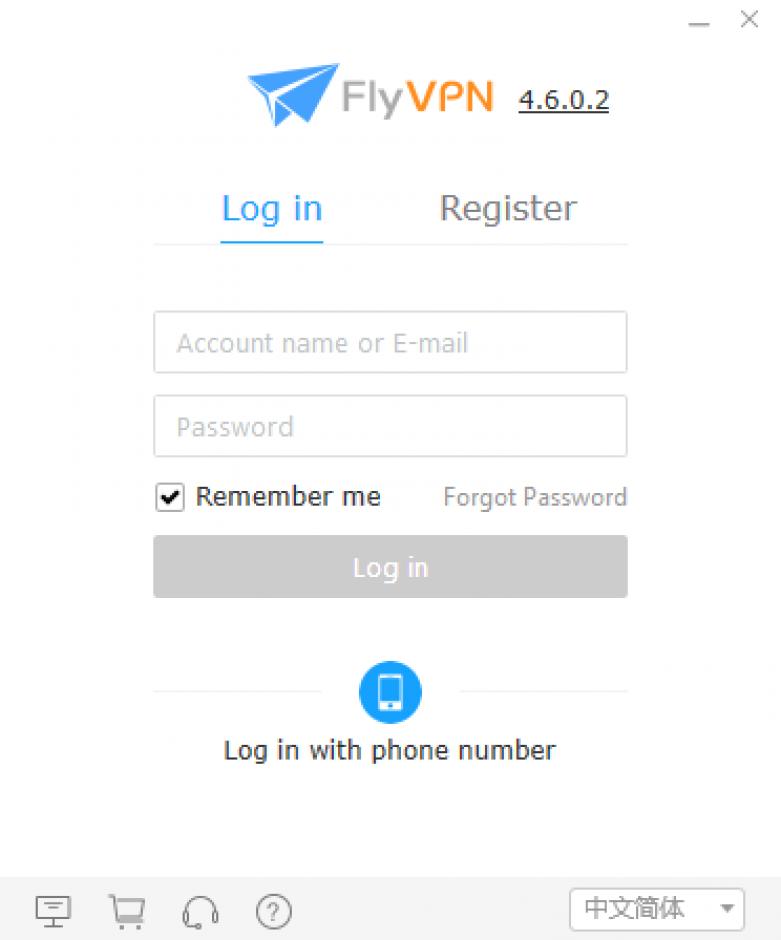 FlyVPN main screen