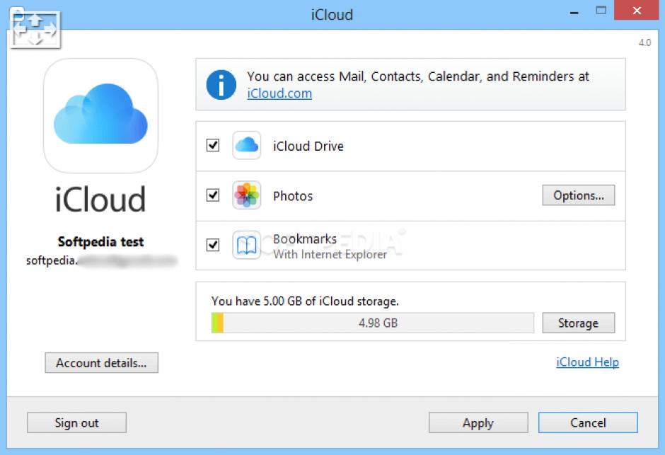 iCloud main screen