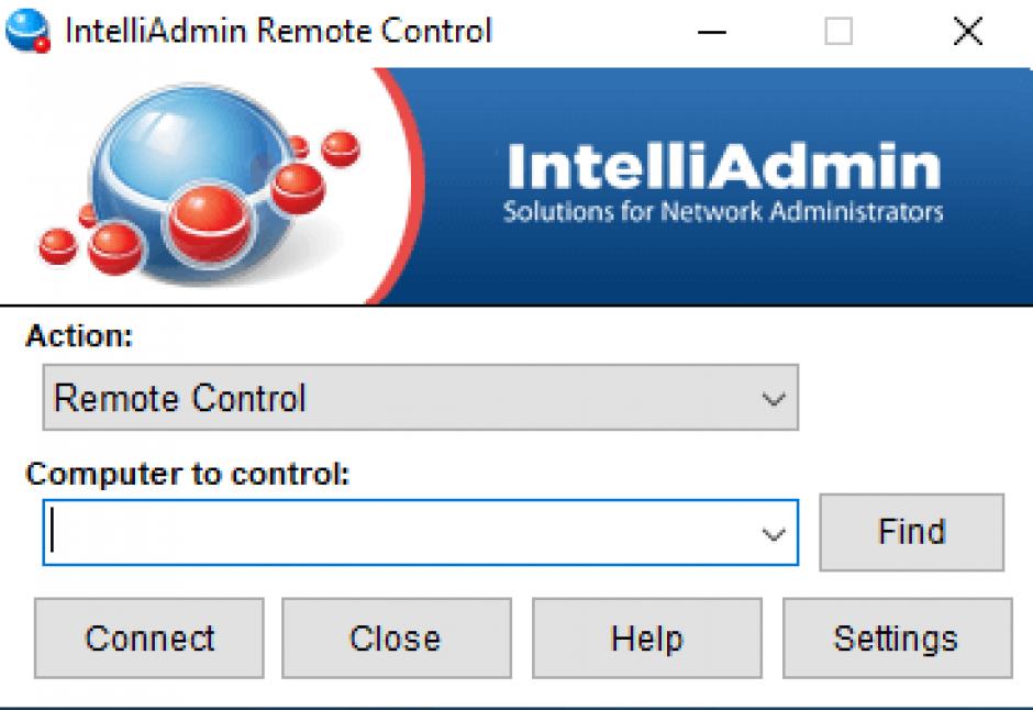 IntelliAdmin Remote Control main screen