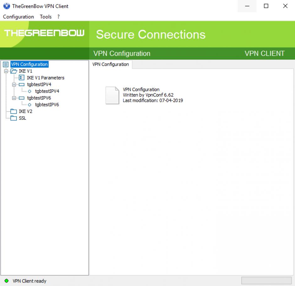 TheGreenBow VPN Client main screen