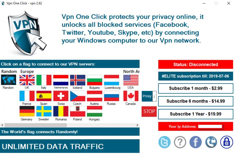 VpnOneClick main screen