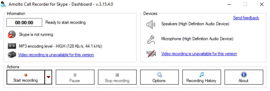 Amolto Call Recorder main screen