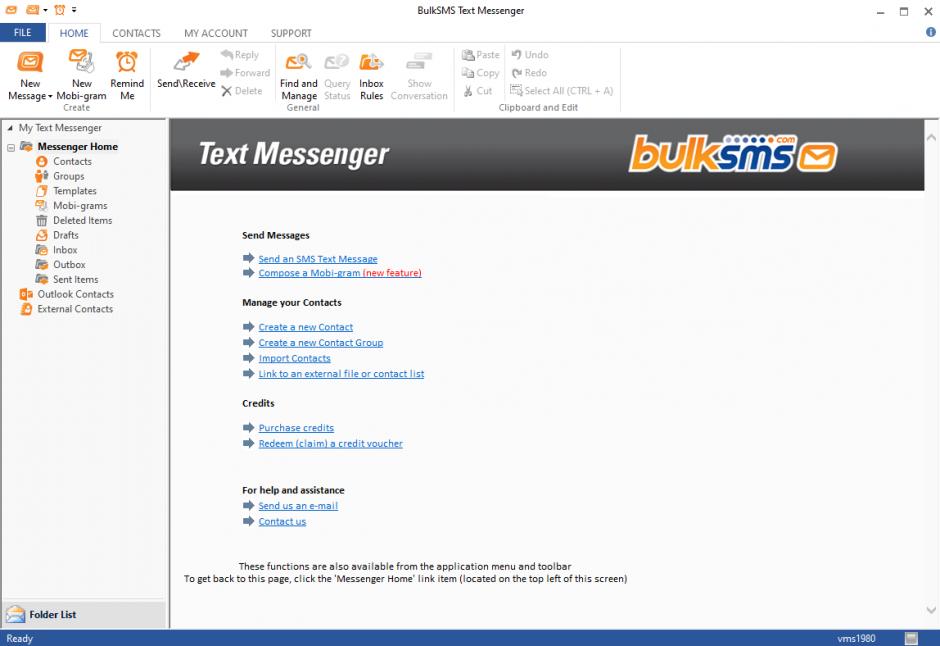 BulkSMS Desktop Messenger main screen