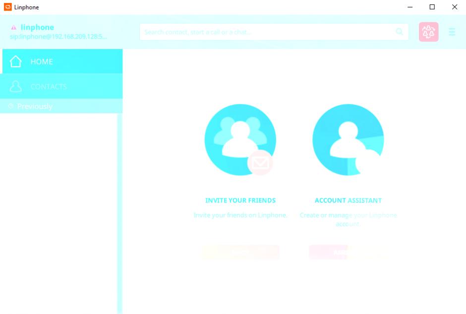 Linphone main screen