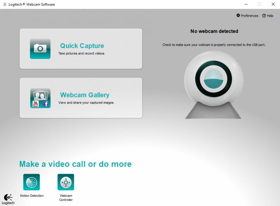 Logitech Webcam Software main screen