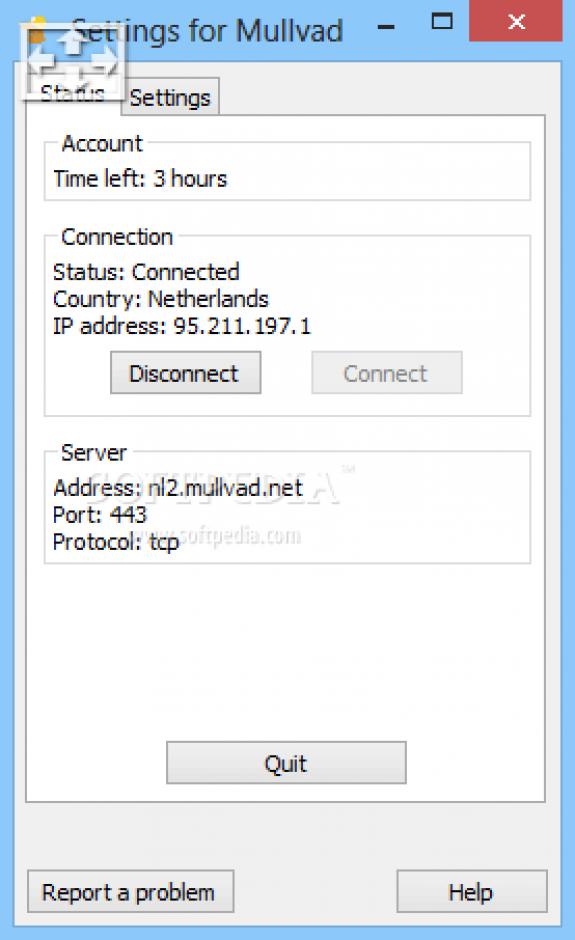 Mullvad VPN main screen