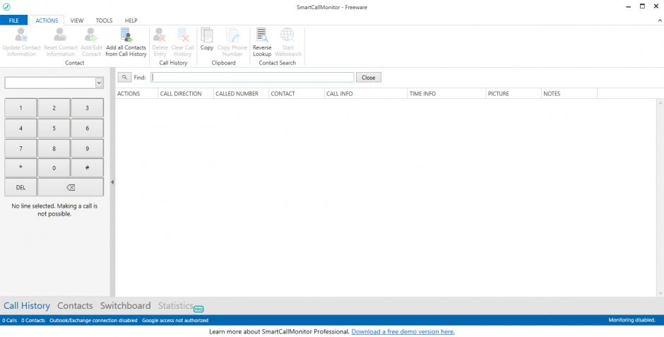 SmartCallMonitor Free main screen