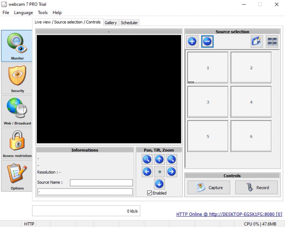 Webcam main screen