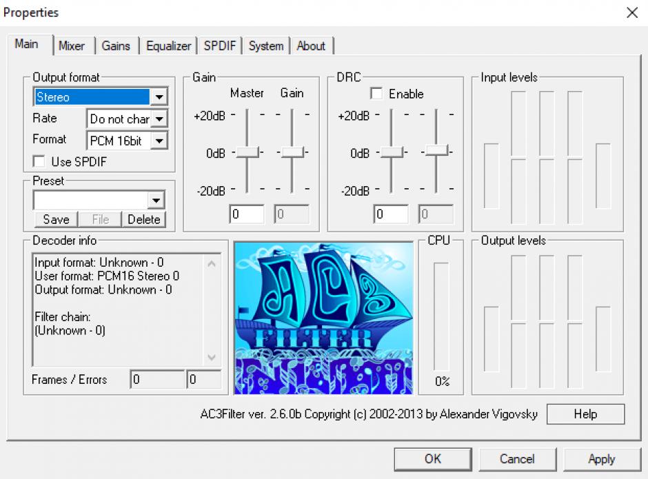 AC3Filter Lite main screen