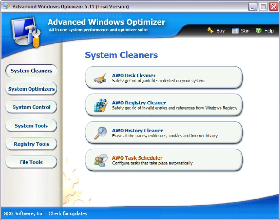 Advanced Windows Optimizer main screen