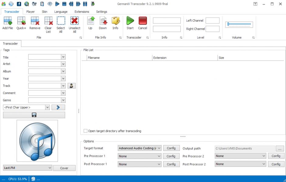 GermaniX Transcoder main screen