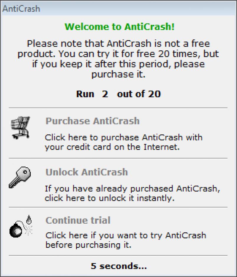 AntiCrash main screen