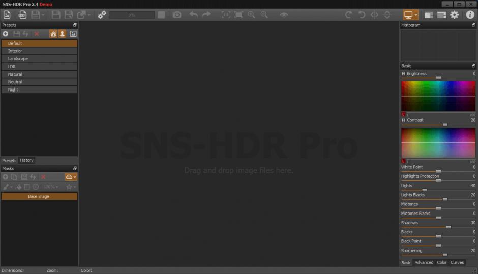 SNS-HDR Pro main screen