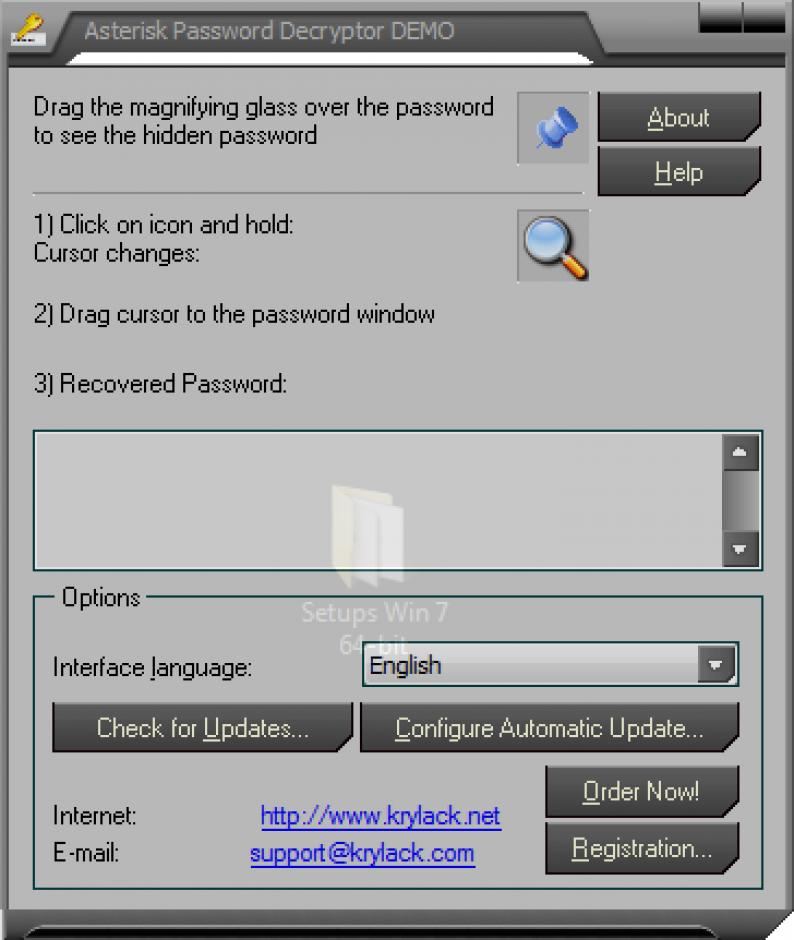 Asterisk Password Decryptor main screen