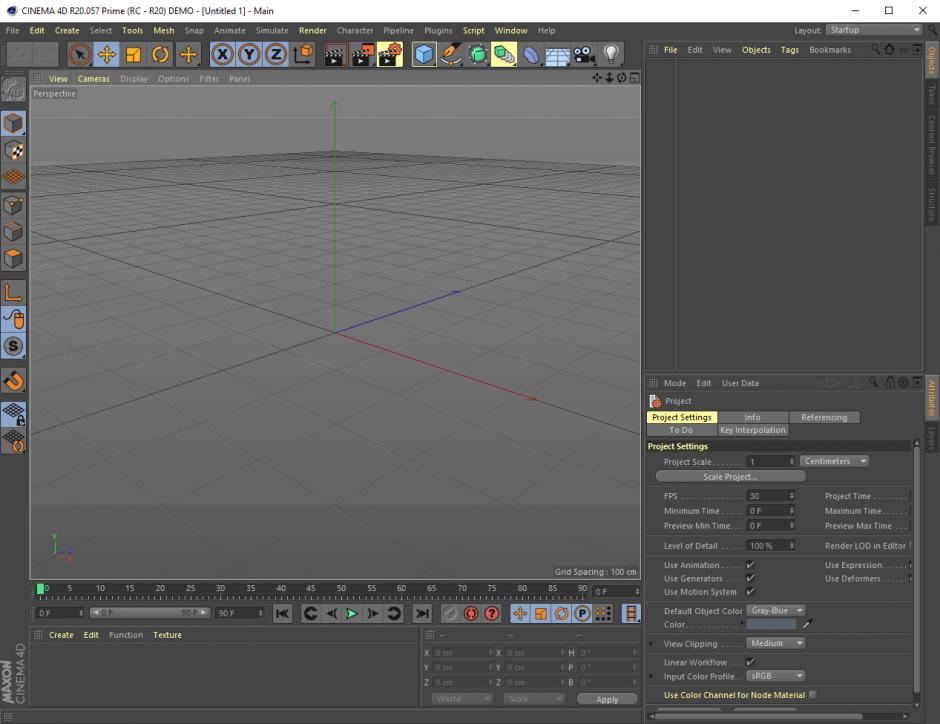 Cinema 4D Demo main screen