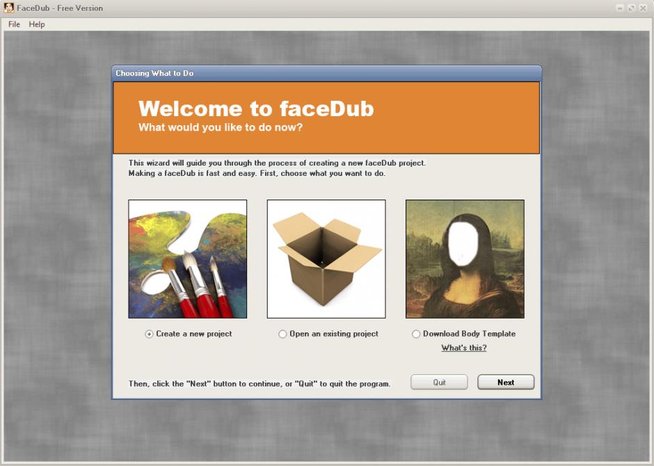 FaceDub main screen