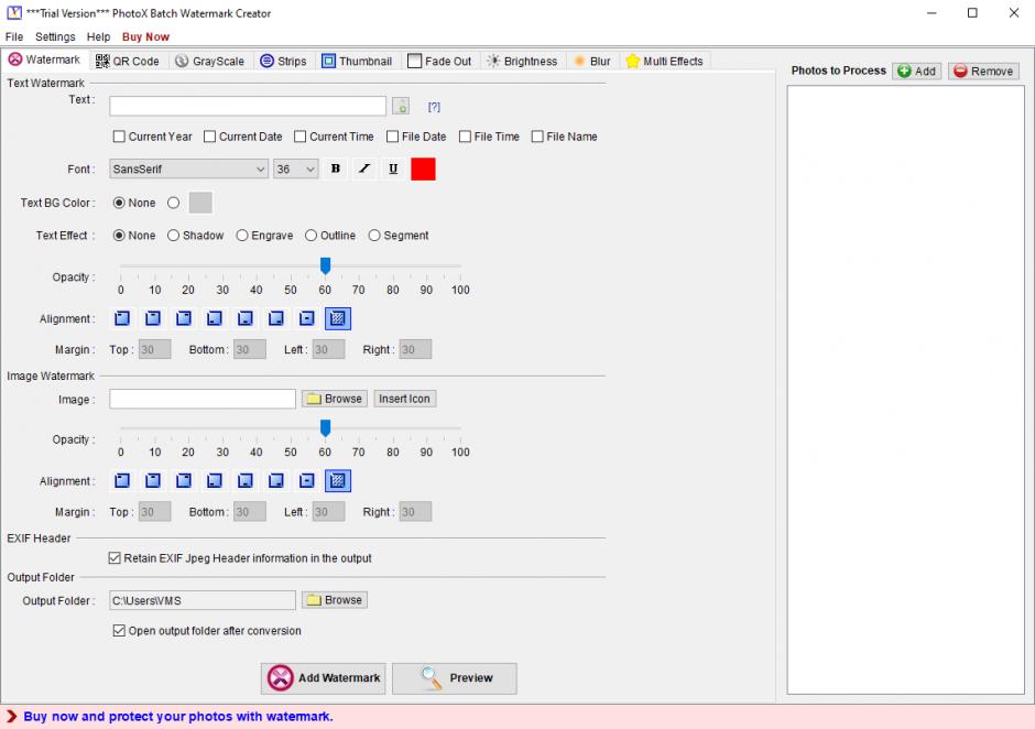PhotoX Batch Watermark Creator main screen
