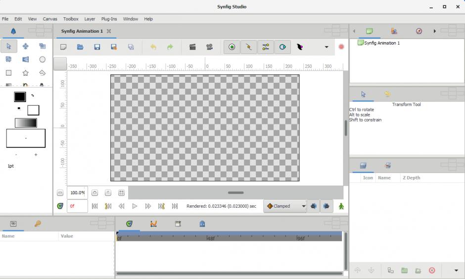 Synfig Studio main screen