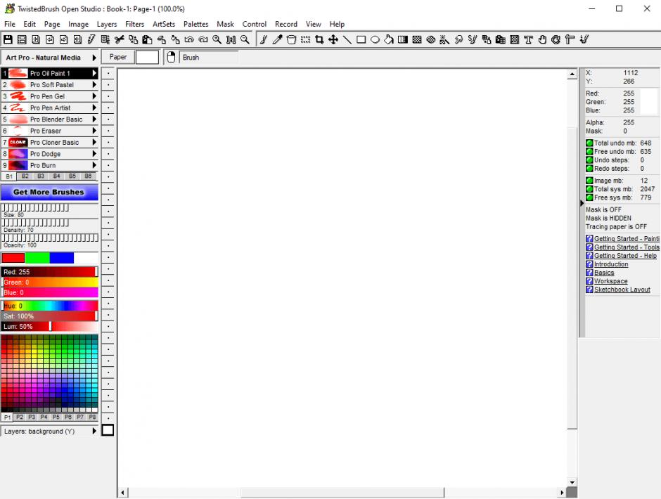 TwistedBrush Open Studio main screen