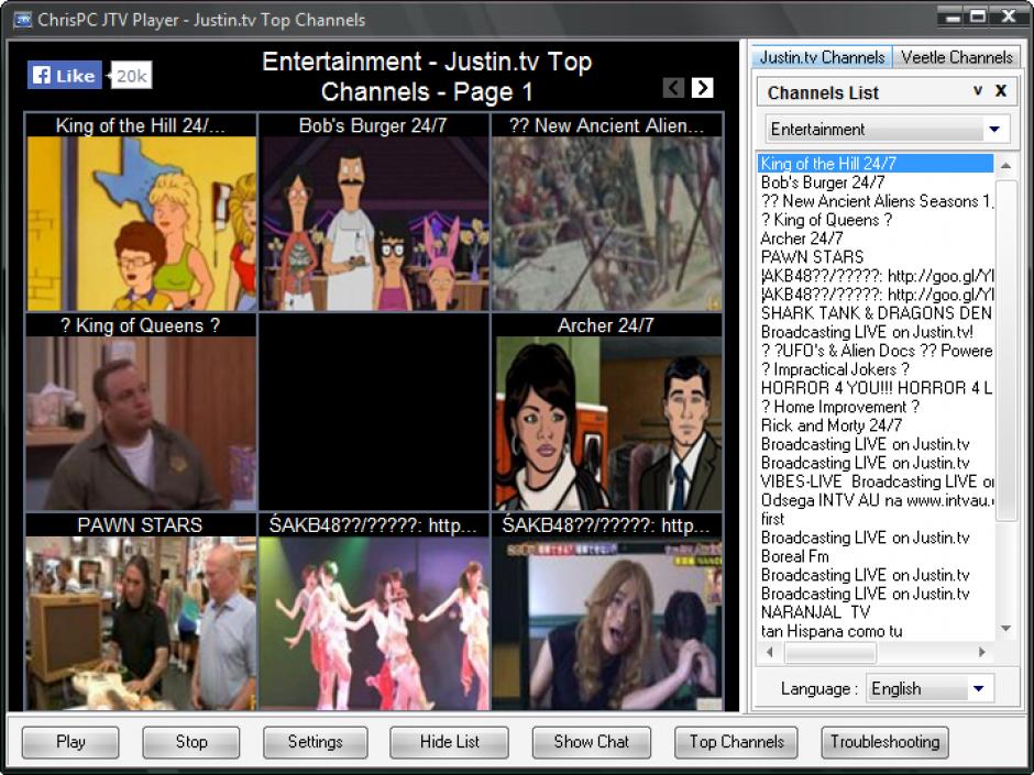 ChrisPC JTV Player main screen