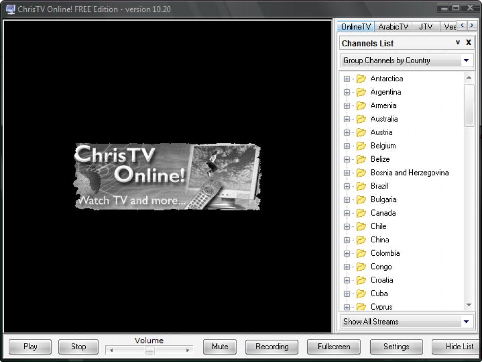 ChrisTV Online! FREE Edition main screen