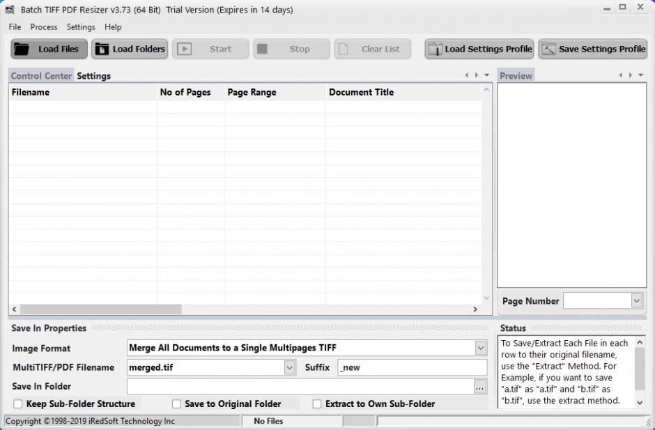 Batch TIFF PDF Resizer main screen