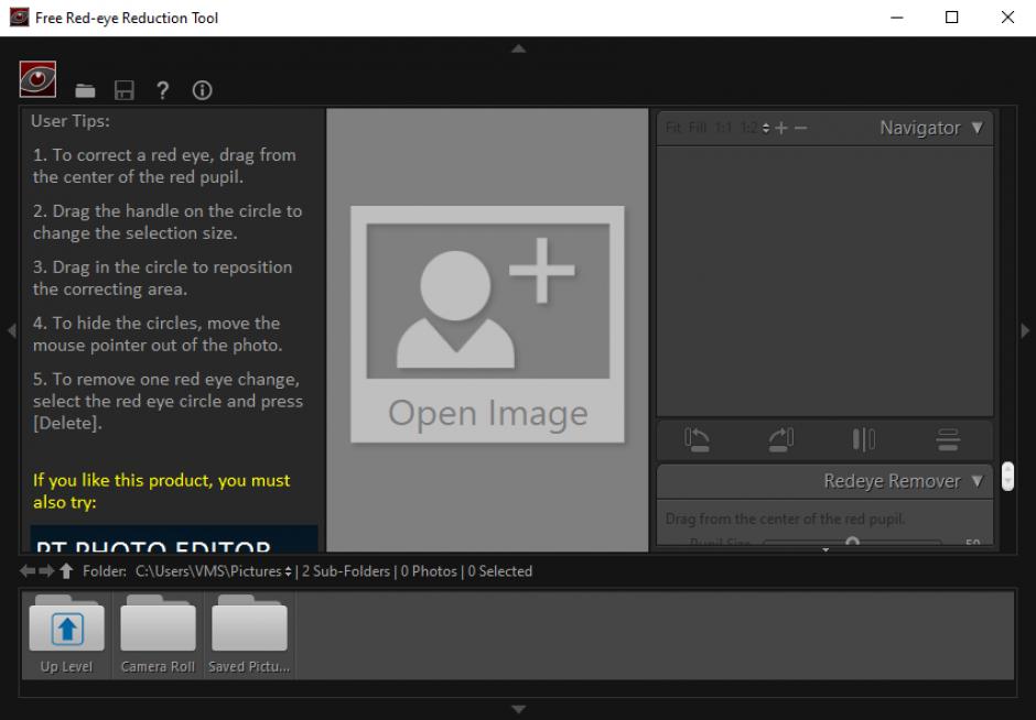 Free Red-eye Reduction Tool main screen