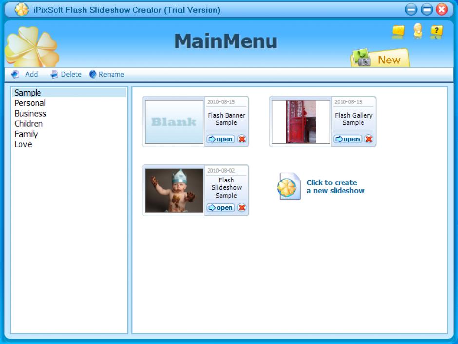 iPixSoft Flash Slideshow Creator main screen