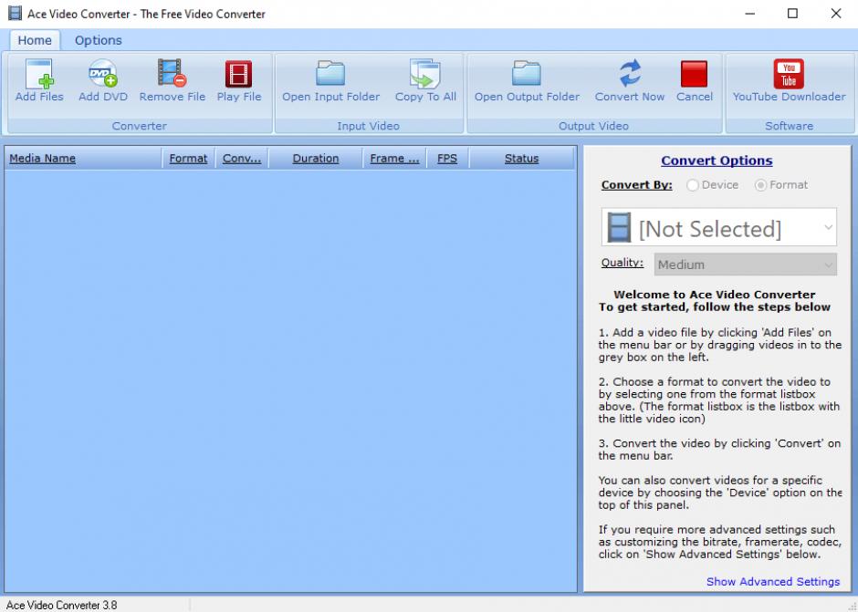 Ace Video Converter main screen