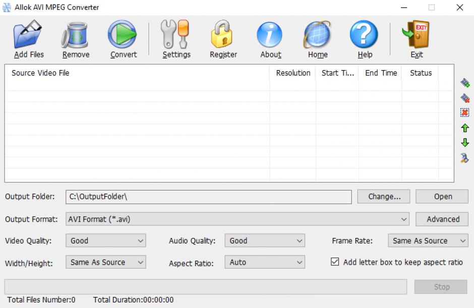 Allok AVI MPEG Converter main screen