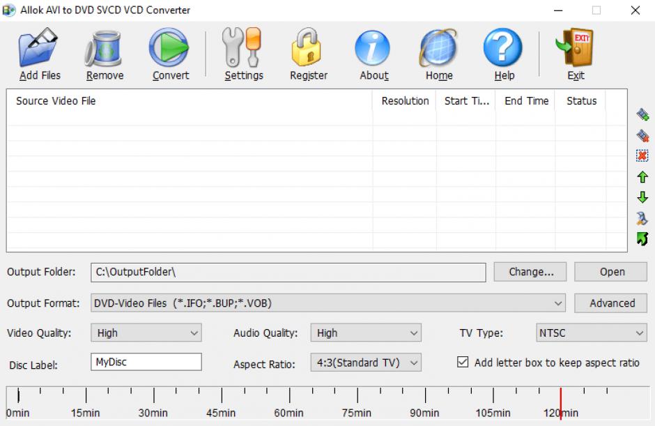 Allok AVI to DVD SVCD VCD Converter main screen