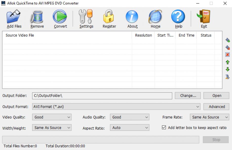Allok QuickTime to AVI MPEG DVD Converter main screen