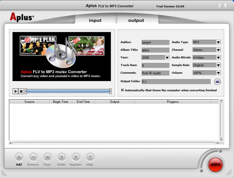 Aplus FLV to MP3 Converter main screen
