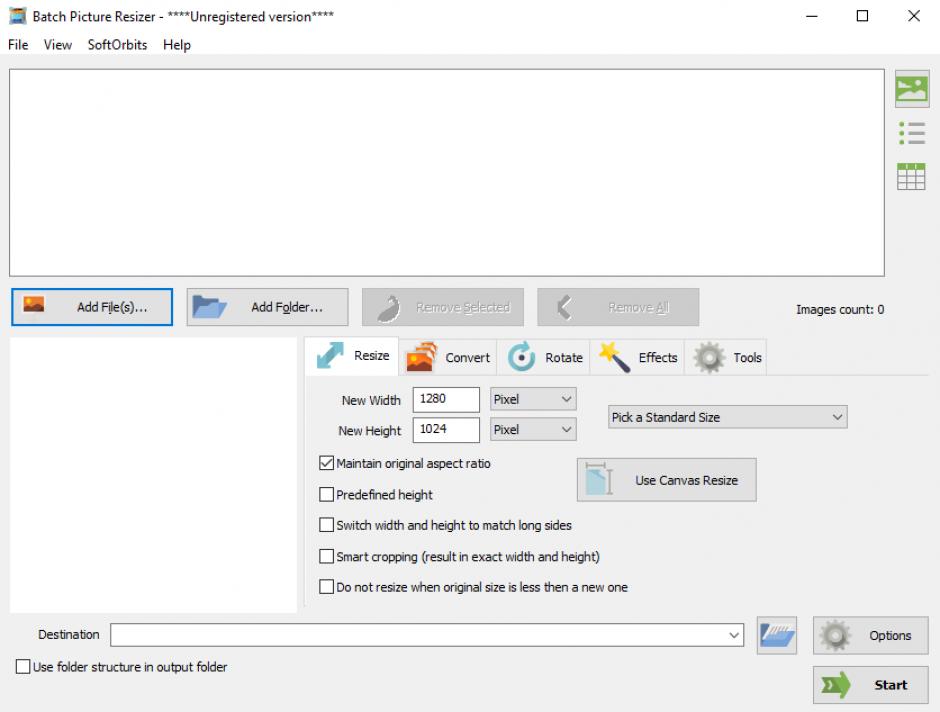 Batch Picture Resizer main screen
