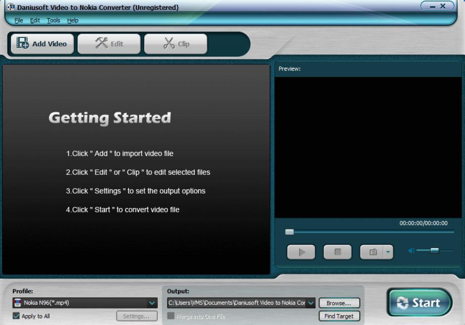 Daniusoft Video to Nokia Converter main screen