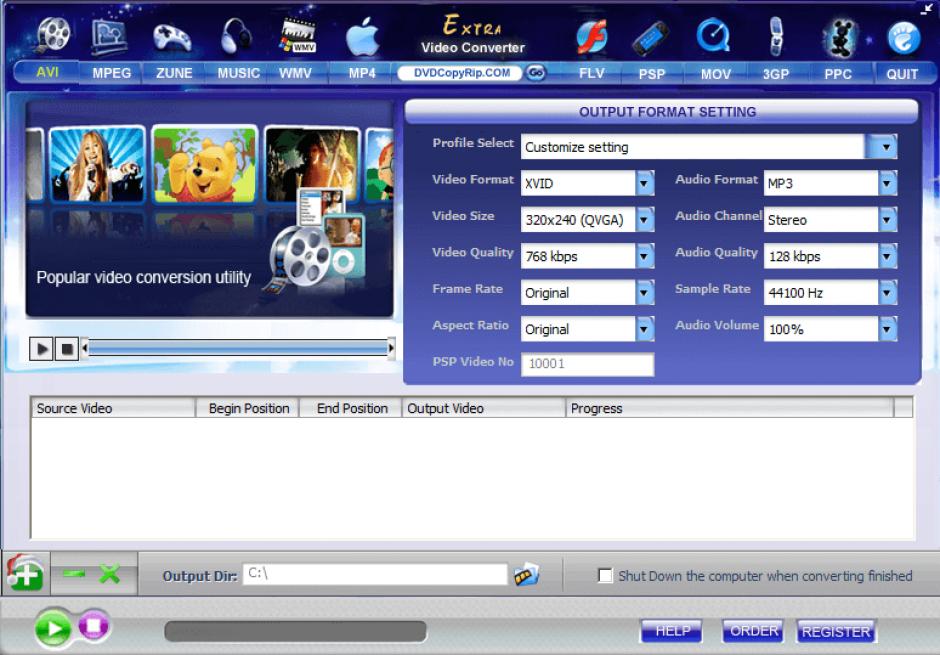 Extra Video Converter Free main screen