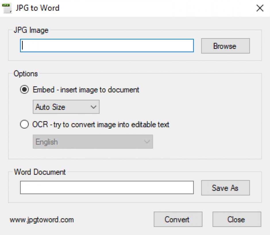 JPG to Word main screen