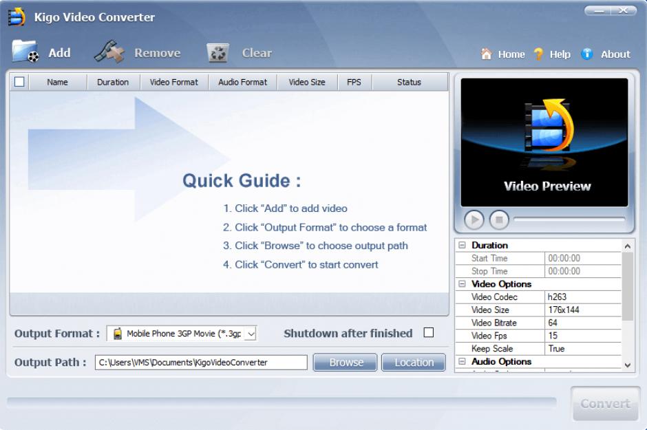 Kigo Video Converter main screen