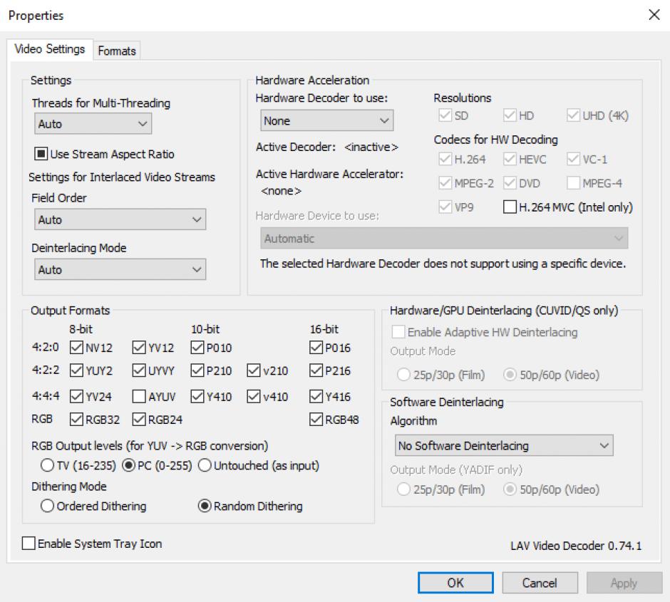 LAV Filters main screen